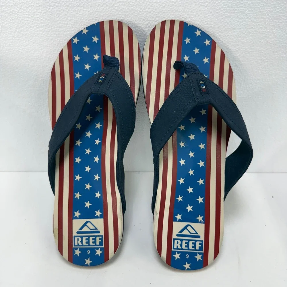Reef Flip Flops Mens 9 Multi American Flag Stars and Stripes Patriotic Sandals